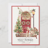 Rode Deur Ons Huis aan Uw Hond Kerstmis Feestdagenkaart (Voorkant)