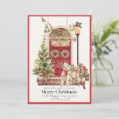 Rode Deur Ons Huis aan Uw Hond Kerstmis Feestdagenkaart (Staand voorkant)