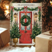 Rode Deur Vakantie Krans Familie Kerstmis Kaart