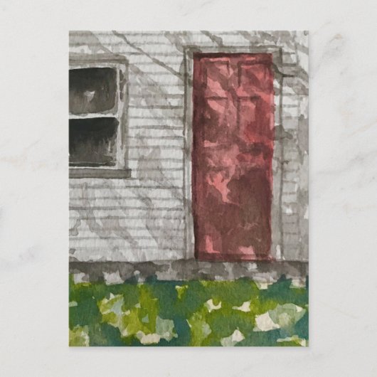 Rode Deur Witte Huis Aquarel Kunst Briefkaart (Voorkant)