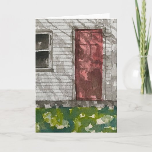 Rode Deur Witte Huis Aquarel Kunst Kaart (Voorkant)