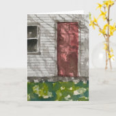 Rode Deur Witte Huis Aquarel Kunst Kaart (Gele Bloem)