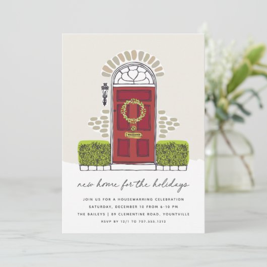 Rode Deuren Holiday Housewarming Party Kaart (Staand voorkant)