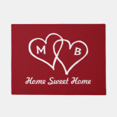 Rode deurmat met in elkaar grijpende harten en ini (Voorkant)