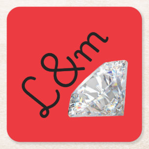 Rode Diamant Monogram Onderzetter Vierkant