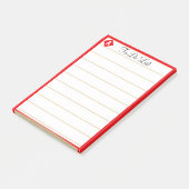 Rode diamant & monogram op witte gelinieerde post-it® notes (Schuin)