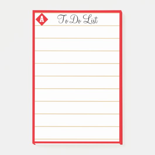 Rode diamant & monogram op witte gelinieerde post-it® notes (Voorkant)