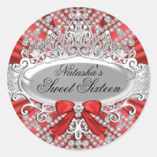 Rode Diamant & Tiara Sweet 16 Sticker