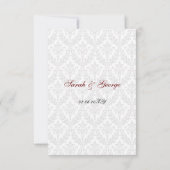 Rode Diamante Damask Standaard 3,5 x 5 bruiloft RSVP Kaartje (Achterkant)
