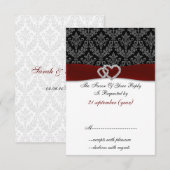 Rode Diamante Damask Standaard 3,5 x 5 bruiloft RSVP Kaartje (Voorkant / Achterkant)