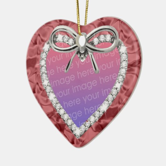 Rode diamanten hart frame kerstbal keramisch ornament (Links)