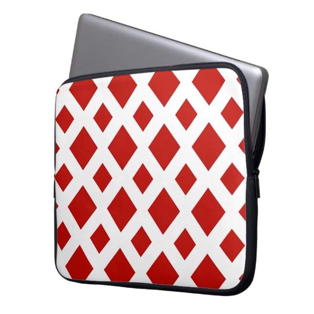 Rode diamanten op wit laptop sleeve (Voorkant Links)