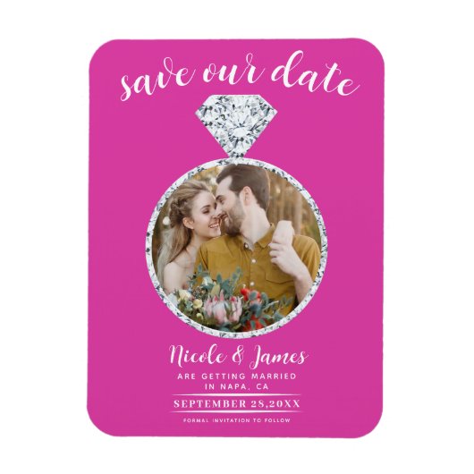Rode diamanten ring Bling foto save the date Magneet (Verticaal)