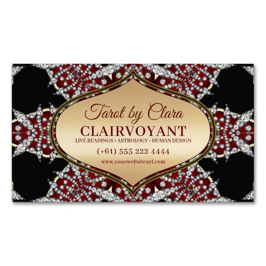 Rode Diamanten Ster Godin Tempel Tarot Magnetisch Visitekaartje (Voorkant)