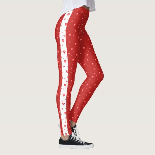 Rode diamanten valentijnen harten patroon leggings (Rechts)