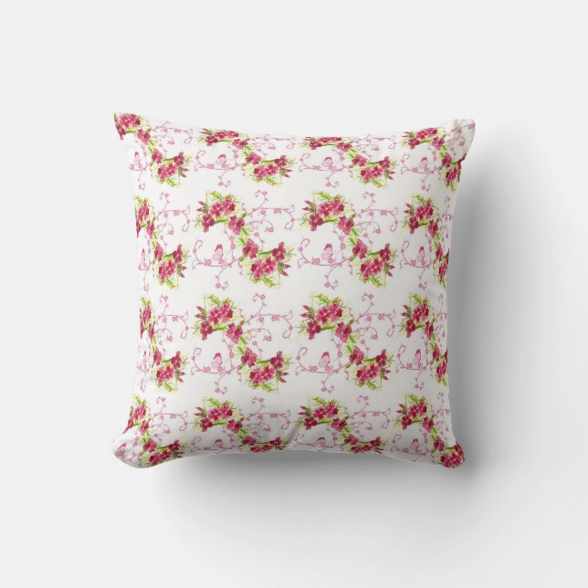 Rode Dianthus Bloem Waterverf Bloemen Kunstkussen Kussen (Voorkant)