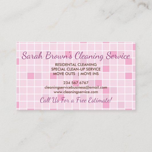 Rode Dienst Dienst Vrouwelijke Schoonmaakservice H Visitekaartje (Achterkant)