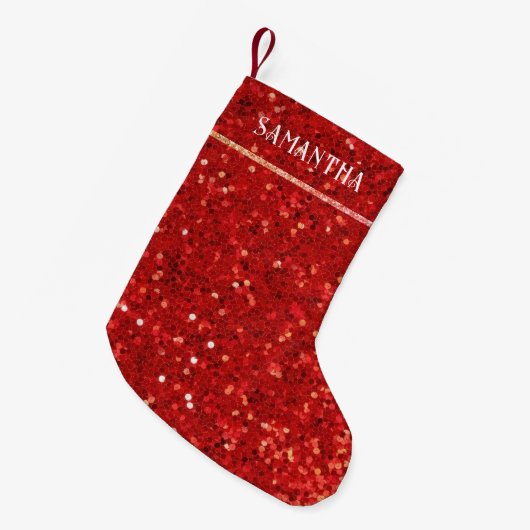 Rode Digitale Glitters & Glinsterende Effecten Kleine Kerstsok (Voorkant (Hangend))