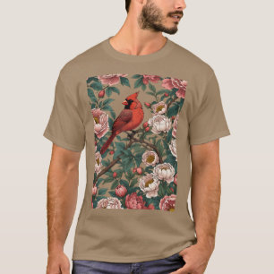 Rode dinal vogel en pioenbloemen t-shirt