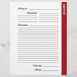 Rode DINNER 2-zijdige Recipe Pages
