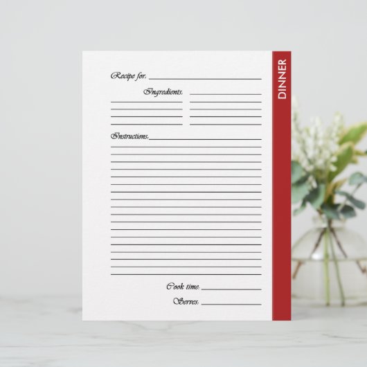 Rode DINNER 2-zijdige Recipe Pages (Staand voorkant)