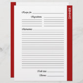 Rode DINNER 2-zijdige Recipe Pages (Voorkant / Achterkant)