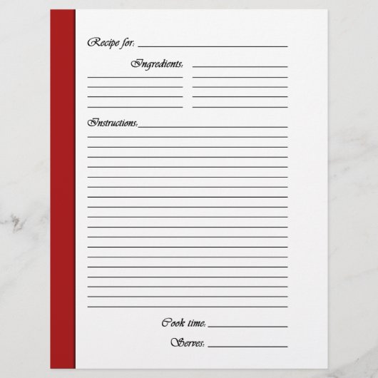 Rode DINNER 2-zijdige Recipe Pages (Achterkant)