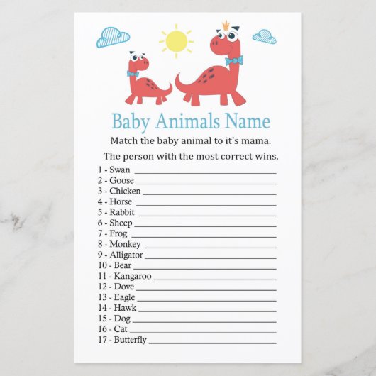 Rode dinosaurus Baby Dieren Naam Spel (Voorkant)
