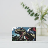 Rode dinosaurus in een futuristisch Oerwoud Visitekaartje (Staand voorkant)