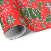 Rode Dinosaurus Kerstmis Cadeaupapier (Rol Hoek)