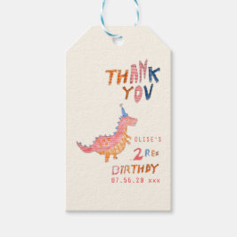 Rode dinosaurus twee rex 2de verjaardagsfeestje  cadeaulabel