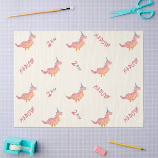 Rode dinosaurus twee rex 2de verjaardagsfeestje tissuepapier (Craft)
