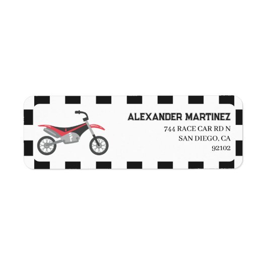 Rode Dirt Bike Retouradres Etiket (Voorkant)