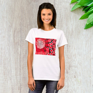 Rode Disco Feest Thema met Sterren en Glitter Bal T-shirt