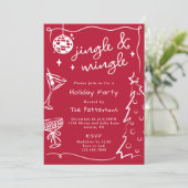 Rode Disco Martini Jingle & Mingle Kerstfeest Kaart (Staand voorkant)