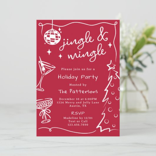 Rode Disco Martini Jingle & Mingle Kerstfeest Kaart (Staand voorkant)