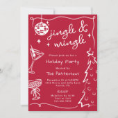 Rode Disco Martini Jingle & Mingle Kerstfeest Part Kaart (Voorkant)
