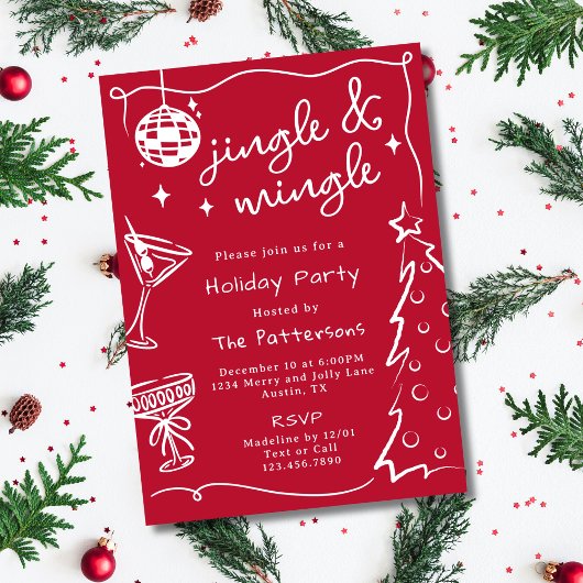Rode Disco Martini Jingle & Mingle Kerstfeest Part Kaart