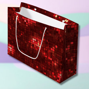Rode Disco Stijl Vierkanten Valentijnsdag Patroon Groot Cadeauzakje