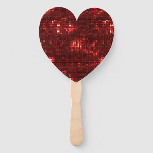 Rode Disco Stijl Vierkanten Valentijnsdag Patroon Handwaaier (Achterkant)