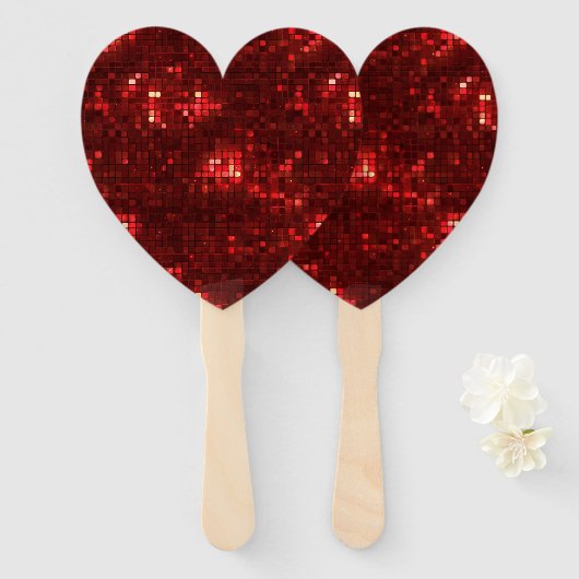 Rode Disco Stijl Vierkanten Valentijnsdag Patroon Handwaaier (Voorkant en achterkant)