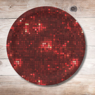 Rode Disco Stijl Vierkanten Valentijnsdag Patroon Papieren Bordje