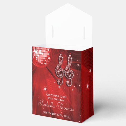 Rode Discobal en Sparkle Crown Favoriet vak Bedankdoosjes (Geopend)