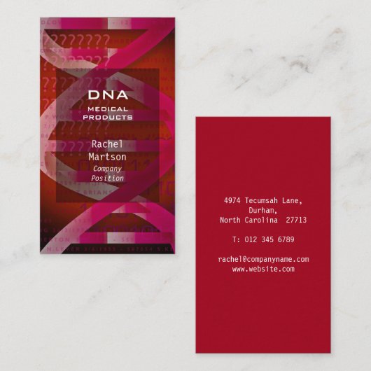 Rode DNA Medische Wetenschap Modern Visitekaartje (Voorkant / Achterkant)