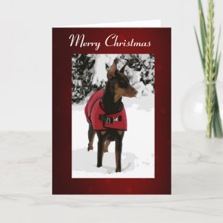 Rode Doberman in de Kerstkaart van de Sneeuw (Lint Feestdagen Kaart