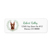 Rode Dobermann Pinscher Hond Eucalyptusblad Krans Etiket (Voorkant)