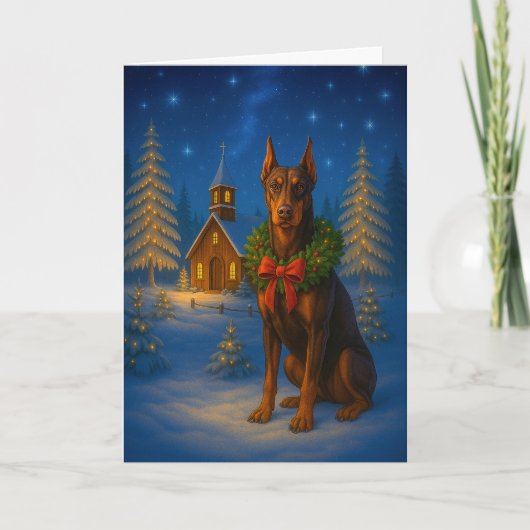 Rode Dobermannen Kerstkaart Feestdagen Kaart (Voorkant)