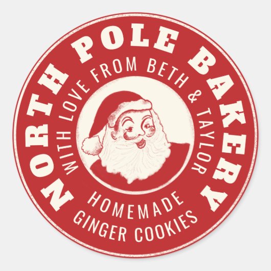 Rode doe-het-zelf cadeau North Pole Bakery sticker (Voorkant)