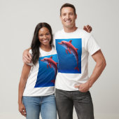 Rode dolfijn die boven de wolken zweeft t-shirt (Unisex)