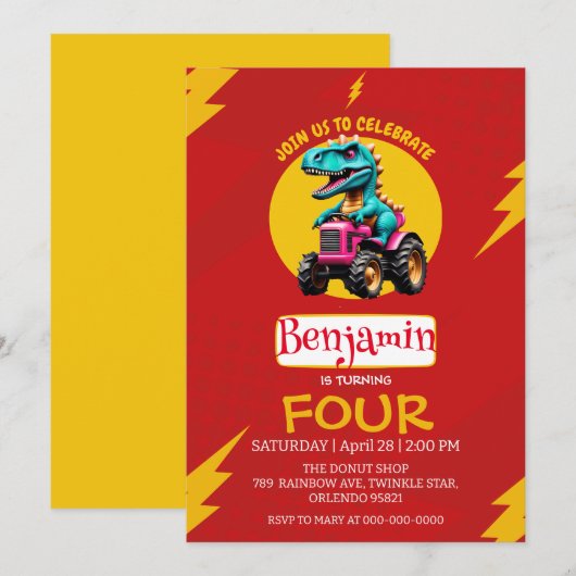 RODE donder Schattigee dinosaurus Boer truck Verja Kaart (Voorkant / Achterkant)